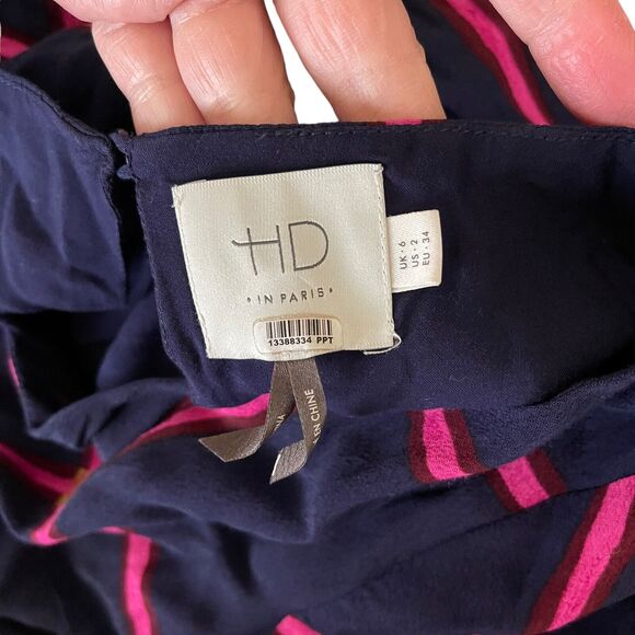 HD in Paris 2 Midi Dress Striped Pane A-Line Blue Flowy Anthropologie - Picture 2 of 11